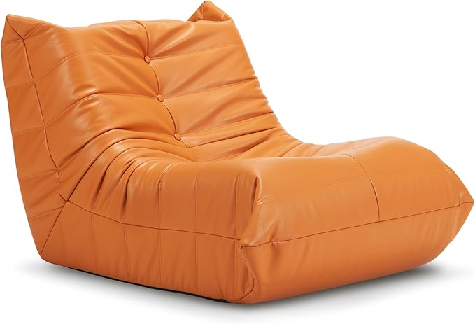 Hobestluk Giant Bean Bag Chair Lazy Floor Sofa, Fireside Sofa for Adults, Big Beanbag Faux Leather Armless Chair for Living Room Bedroom Dorm Office (Orange, Single)