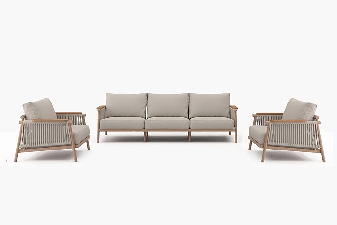 Acanva Modern All-Weather Aluminum Outdoor Sofa with Thick Cushions, Olefin Fabric Sunroom Backyard Furniture, 3 Piece Set (Couch & 2 Chairs)