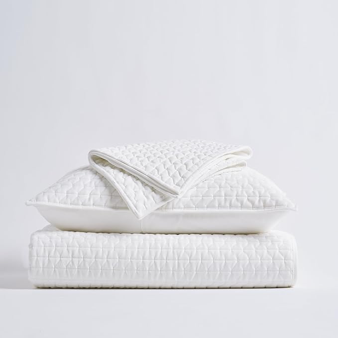 EVERGRACE Luxury Velvet Quilt Set Queen Size 3 Piece, Soft Cross-Stitch Velvet Comforter Set with Pillow Shams, Lightweight Coverlet Bedspread for All Seasons, Bright White