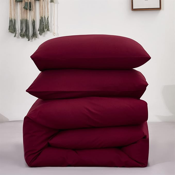 Pureant Burgundy Comforter Sets King Wine Red Bedding Comforters Cotton Solid Dark Color Quilts Cotton Women Girls Luxurious Plain Claret Red Comforter Soft Crimson Bed Noble Bordeaux Blankets
