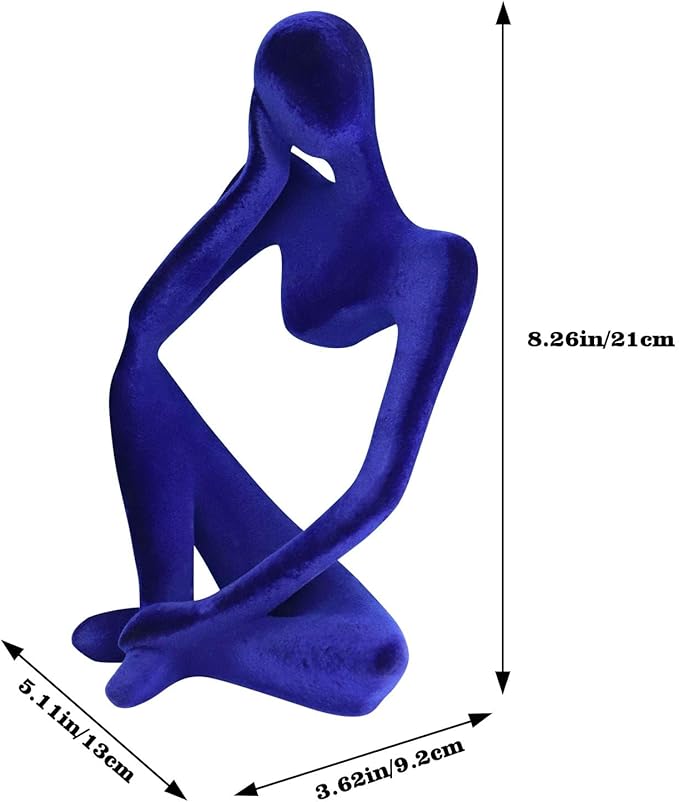 Abstract Thinker Statues and Sculptures, Resin Blue Flocked Thinker Statue Ornaments, Housewarming Gifts, Modern Figurines Decor for Living Room Dining Room Bathroom