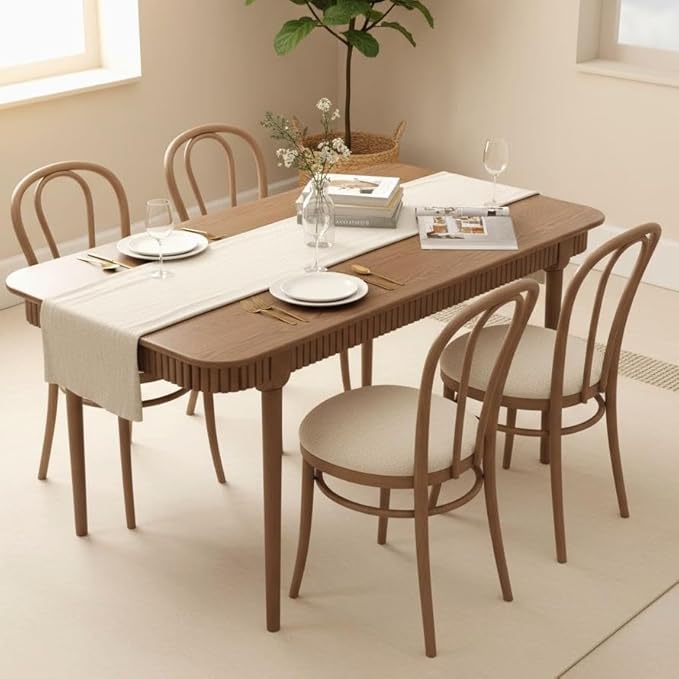 LukeAlon Mid-Century 63 Inch Solid Wood Dining Table for 4-6, Retro Farmhouse Kitchen Table with Large Tabletop, Modern Table for Dining Room, Living Room, Kitchen, Natural