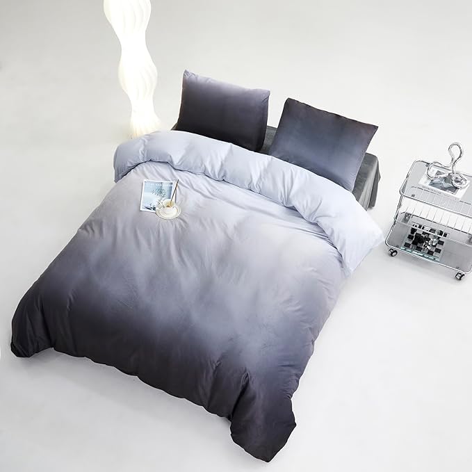 CLOTHKNOW Grey Silver Fluffy Full Size Comforter Sets Velvet Bedding Comforter Sets Soft Gray Comforter with 2 x Pillow Cases
