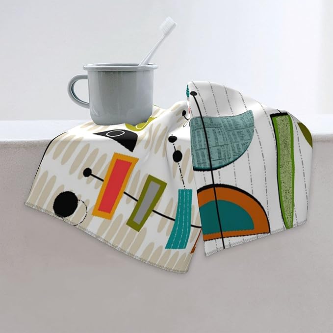 Geometric Hand Towels Set of 2 Small Decorative Kitchen Dish Guest Towels 15.7x27.5 Mid-Century Modern Abstract