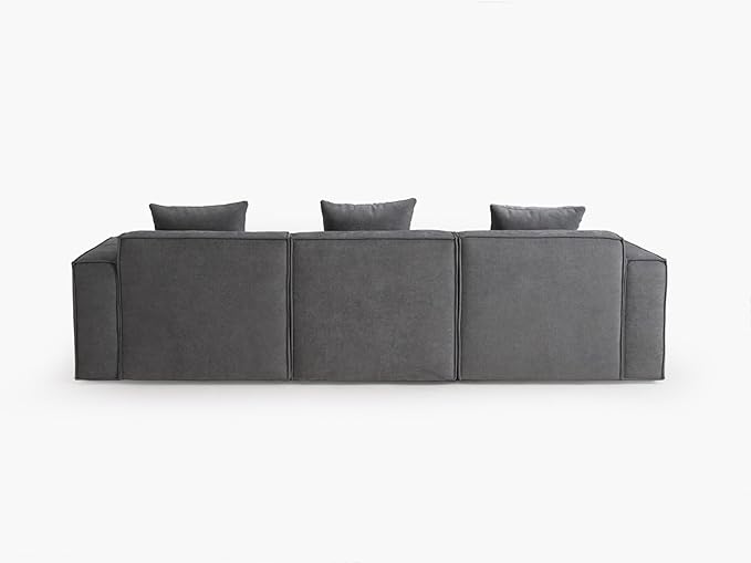 Acanva Luxury Modular Sectional Living Room Sofa Set, Modern Minimalist Style Couch with Ottoman and Chaise, L-Shape, Dark Grey