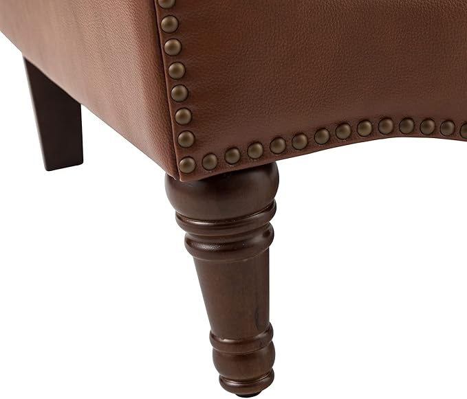 HULALA HOME Mid Century Modern Leather Club Chairs Set of 2, Top-Grain Genuine Leather Armchairs with Button-Tufted Back & Solid Wood Legs, Accent Chairs for Living Room/Bedroom/Home Office, Brown