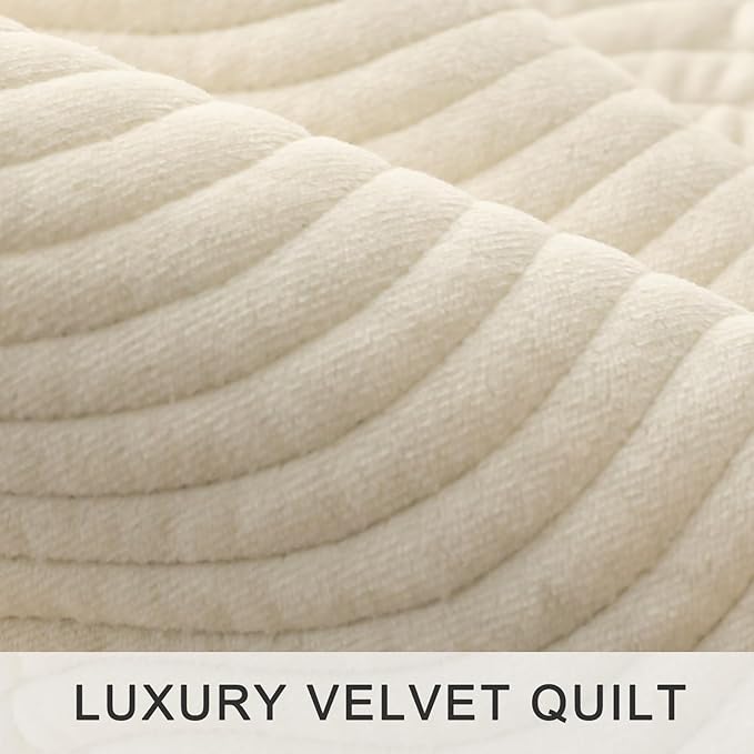 Cotton Plaid Quilt Set Queen 3 Piece Lightweight Reversible Bedding, Grid Beige