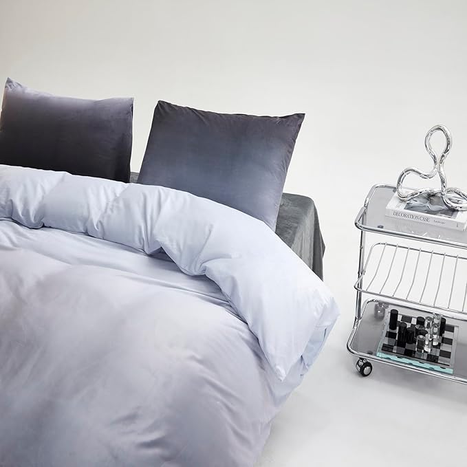 CLOTHKNOW Grey Silver Fluffy Full Size Comforter Sets Velvet Bedding Comforter Sets Soft Gray Comforter with 2 x Pillow Cases