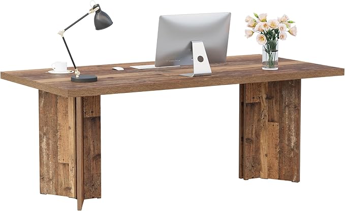 Tribesigns 63-inch Executive Desk, Vintage Home Office Computer Desk with Large Tabletop, Farmhouse Wood Writing Conference Table Workstation for Office, Study, Distressed Brown