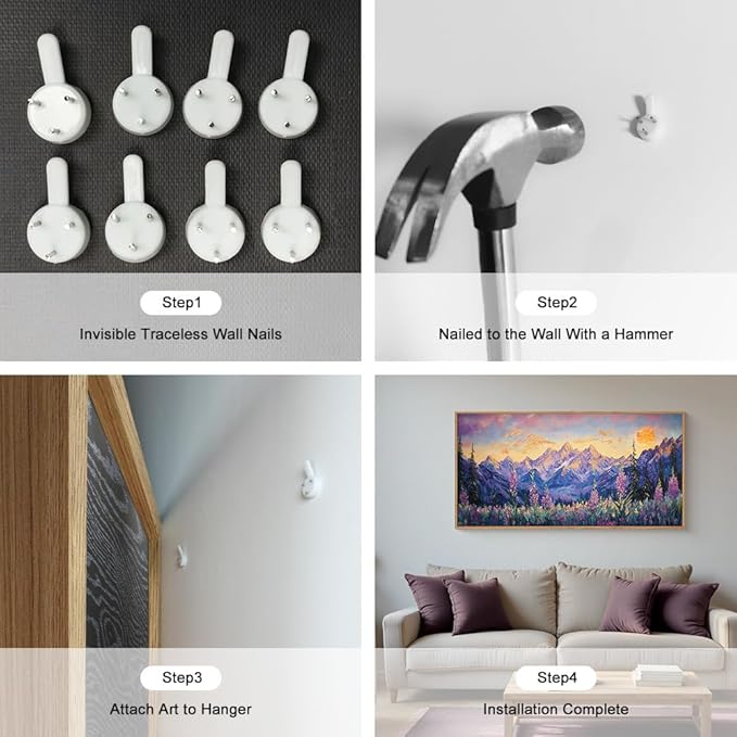 HOURIA Purple Sunset Mountain Landscape Framed Canvas Wall Art Set,Nature Pine Tree Wildflowers Wall Decor,Golden Sunlight Wall Painting,Modern Field Art Prints for Living Room, Bedroom-20 x40 x1