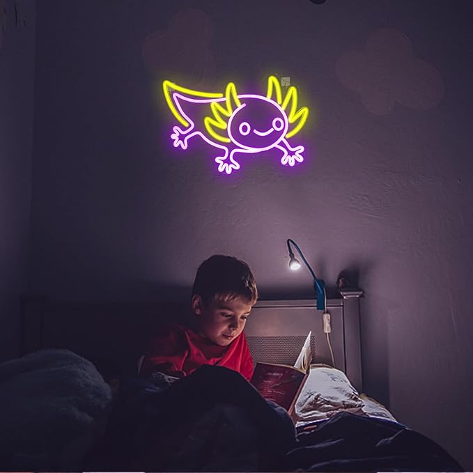 Lucunstar Axolotl Neon Sign,Anime Neon Sign,Neon Signs for Wall Decor,Man Cave Decor for Men,Neon Light for Wall,Anime Kawaii Led Decor,USB Powered Led Neon Signs for Home Wall Decor,Boys Room
