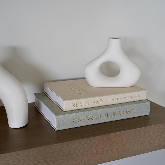Beautiful Decorative Books - Set of 2 Linen Boxes Enhance Your Table, Bookshelf or Mantel Decor - Aesthetic Fake/Faux Books for Modern Home Decoration, Photo Storage and as a Keepsake Box