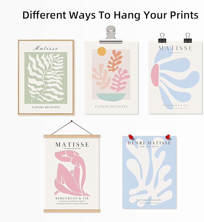 Henri Matisse Wall Art Prints Pink Blue Canvas Wall Decor Aesthetic Abstract Pictures Wall Art Danish Pastel Painting Henri Matisse Poster Trendy Plant Artwork for Bedroom 12x16 Inch Unframed Set of 6