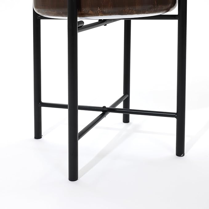 LuxenHome Modern Planter Pots, Set of 2 Planters for Indoor Plants, White and Brown Large Planters with Black Metal Stand, Flower Pots for Living Room, Office, Garden or Balcony, 10.25 & 12.5 Inch