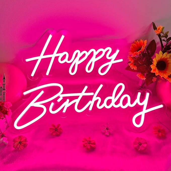 40"/23" Happy Birthday Neon Sign Large - Pink Happy Birthday Sign 12V - Happy Birthday Light Up Sign with Dimmable Switch - 2PCS Happy Birthday LED Sign for Backdrop, Party, Celebration, Decoration