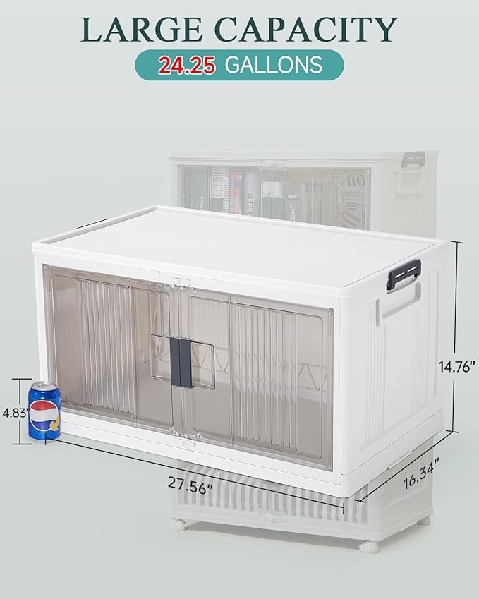 OlarHike Bookcase Storage 97QT Folding Stackable Storage Bins with Doors and Wheels 4 Pack Cubes, White