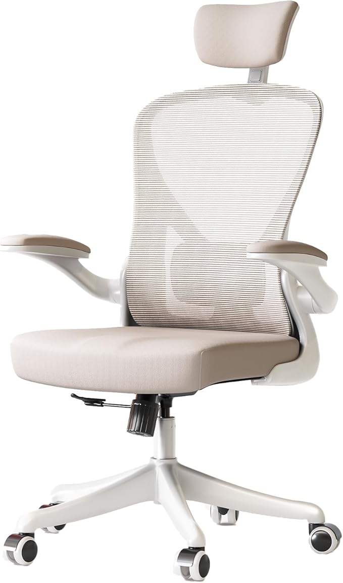 Ergonomic Office Chair with Adjustable Lumbar Support & Flip-Up Armrests - High Back Desk Chair with Thickened Seat Cushion, Rolling Wheels for Home/Office Study Work