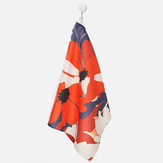 Eunzel Kitchen Tea Towel Quick Dry Microfiber Dish Towels 18x30 Red Navy Flower
