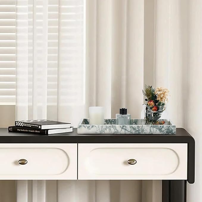 Marble Bathroom Tray,Pure Natural Vanity Tray,Marble Tray for Kitchen Counter Non-Ceramic/Non-Resin,Stone Trays 12 x 8 inch Cyan Green