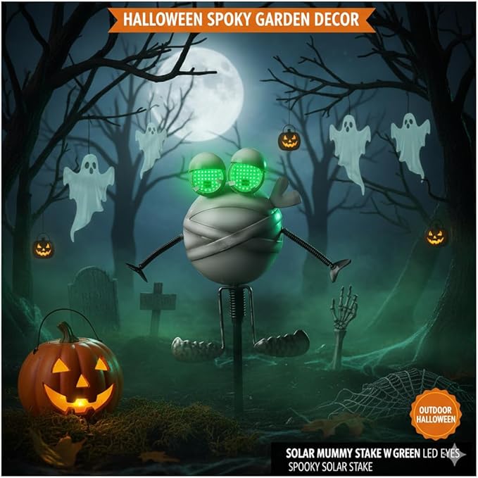 Halloween Pathway Lights 38.2" with Realistic Eye Movement, Mummy Halloween Lawn Stakes for Cute Outdoor Decorations with Solar Eyeball Lights