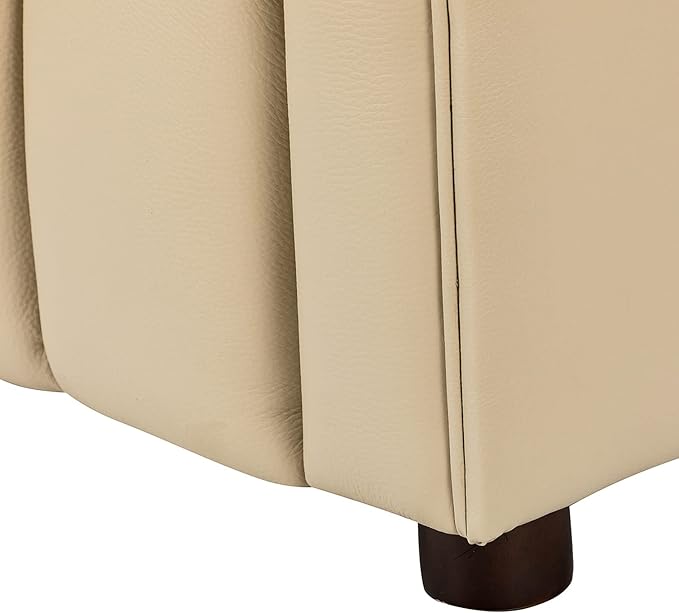 HULALA HOME 83" Genuine Leather Sofa with Channel Tufted Design, 3-Seater Sofa for Living Room Bedroom, Modern Oversized Couch with Wood Legs, Beige