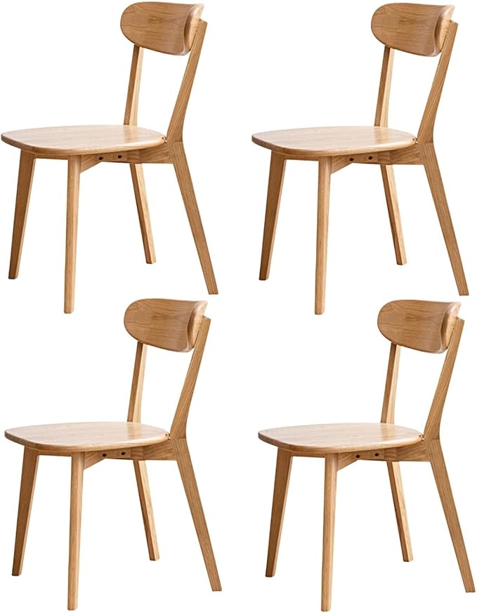Oak Dining Chairs, Kitchen Chairs, 100% Solid Wood Modern Dinner Chair with Curved Backrest, Dining Room Chair for Kitchen, Living Room, Study (4PK, Natural)