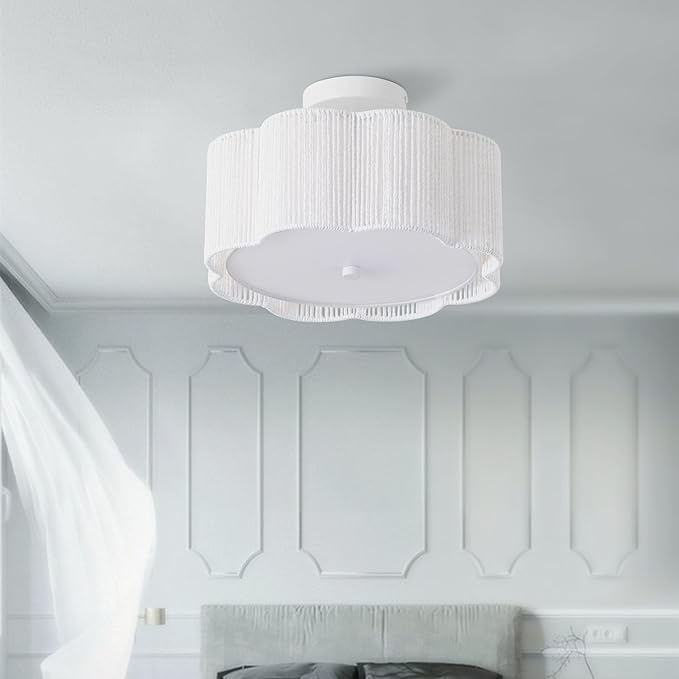 Rattan Ceiling Light Fixtures Flush Mount,3-Light Boho Light Fixtures Ceiling Mount for Bedroom,Close to Ceiling Light Modern Rattan Chandelier Lighting for Hallway Kitchen Dining Room(White)