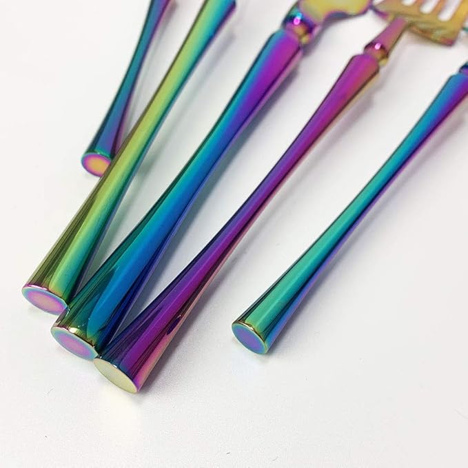 JASHII 5 Pieces Rainbow Silverware Set, Cutlery Set, Service for 1, Stainless Steel Flatware Set, Ideal for Wedding Festival Party Home Kitchen, Dishwasher Safe (Rainbow)