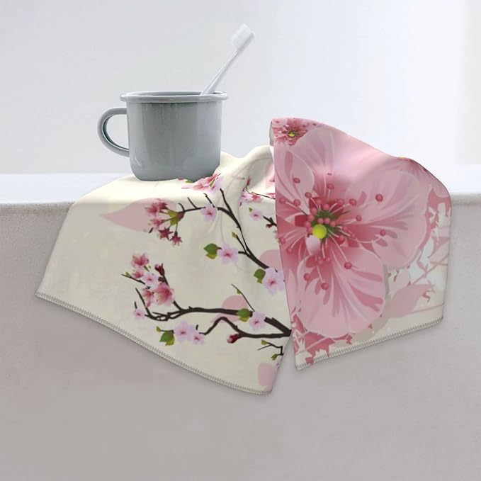 Cherry Blossoms Hand Towels Set of 2 Absorbent 15.7x27.5 Inch Kitchen Guest Towels