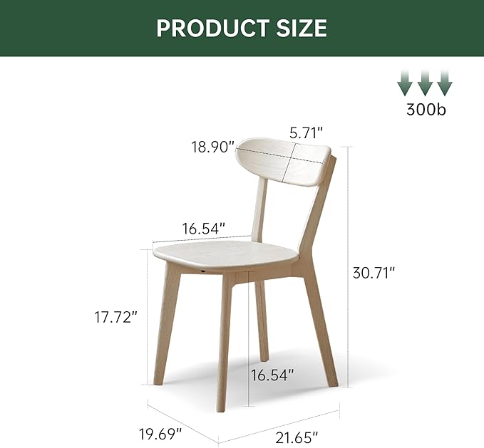 Oak Dining Chairs, Kitchen Chairs, 100% Solid Wood Modern Dinner Chair with Curved Backrest, Dining Room Chair for Kitchen, Living Room, Study (2PK, Cream White)