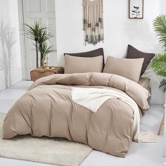CLOTHKNOW Khaki Comforter Sets Twin/Twin XL 3Pcs Champange Bedding Comforter Sets Light Brown Twin Comforter Soft Tan Comforter Sets