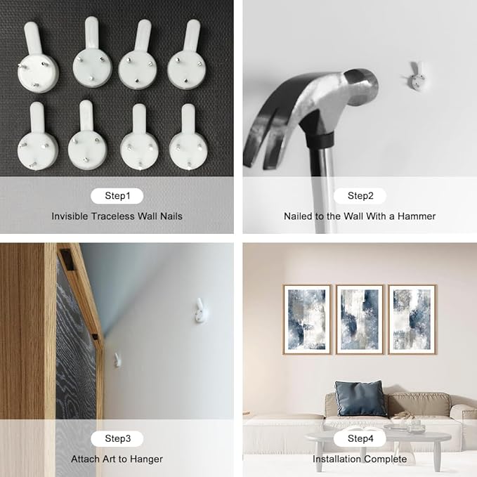 HOURIA Abstract Navy Blue Gray Framed Canvas Wall Art Set,Neutral White Brush Stroke Wall Decor,Minimalist Color Block Shapes Artwork,Modern Pastel Prints for Living Room,Bedroom,Farmhouse- 16"x24"x3