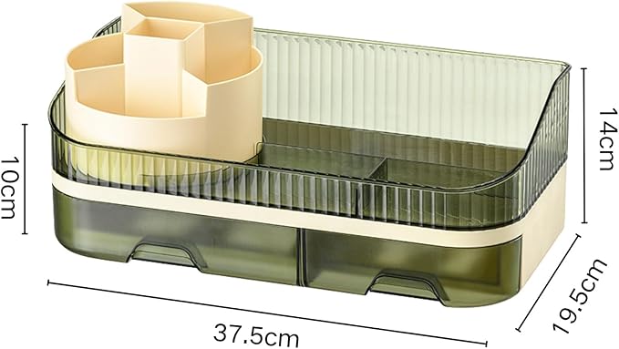 Large Plastic Makeup Organizer with Rotating Brush Holder for Vanity - Bathroom Countertop Skin Care Storage, Easy for Lipsticks, Nail Polishes, Perfumes & Eyeshadow Palettes