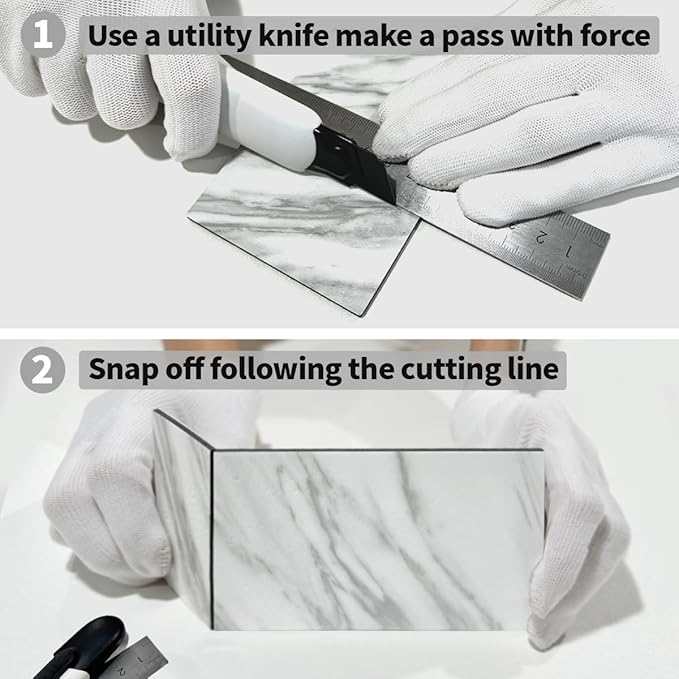 AULIGET 3" x 6" Subway Tile Peel and Stick Backsplash, Thick PVC Stick on Wall Tiles (4, White Marble Look)