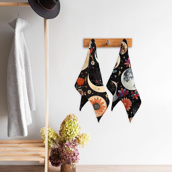Aesthetic Moon Flower Kitchen Towels Set of 2 Decorative Stars Plant Floral Tabletop Decor Moon Flower