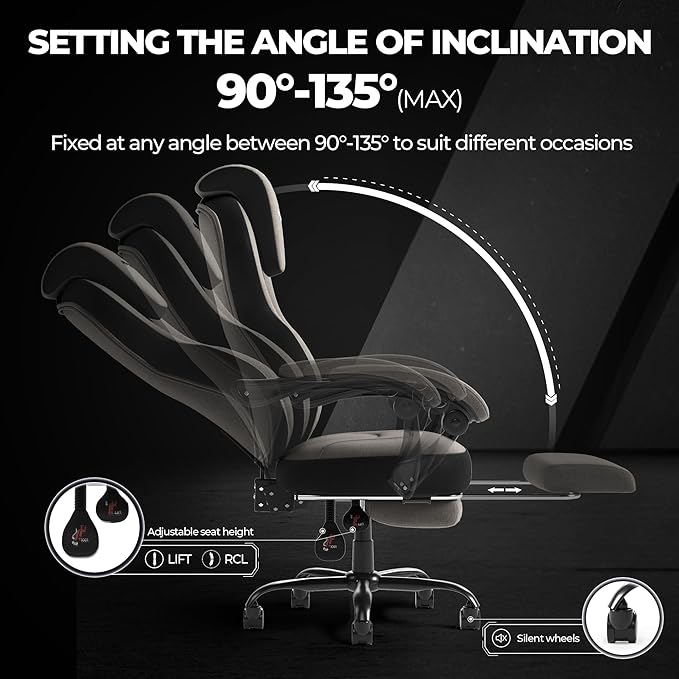 Ergonomic Office Chair with Adjustable Headrest and Footrest, High Back Desk Chair with Linkage Armrests, Reclining Swivel Chair for Home Office, Executive Office Chair (Black2)