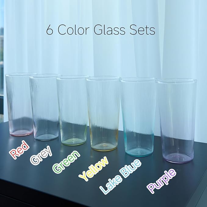 Water Drinking Glass Set of 6 17 Oz Highball Glass Tom Collin Lightweight Tall Cocktail Glasses Thin Mojito Bar Glassware