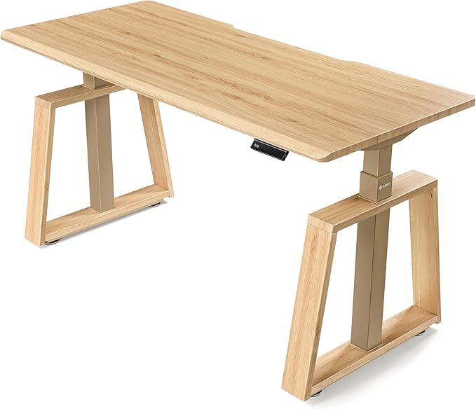 EUREKA ERGONOMIC Standing Desk, 63inch Executive Computer Desk Adjustable Height Stand up Table Modern Trapezoidal Leg,Touch Screen,Oak