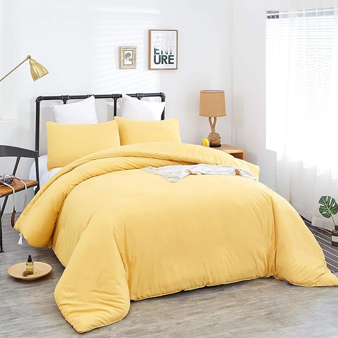 CLOTHKNOW Yellow King Size Comforter Set Dark Yellow Bedding Comforter Sets Soft Women Men Comforters with 2 x Pillow Cases