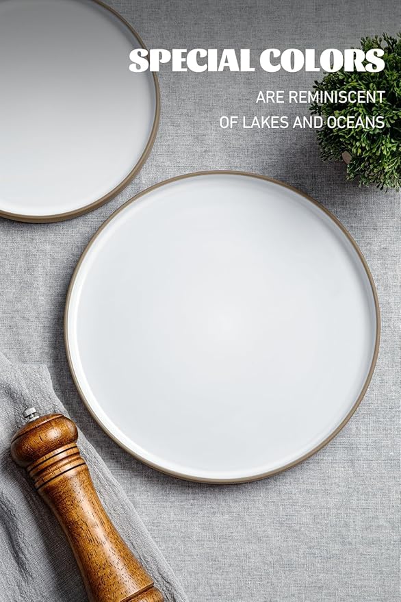 Famiware Nature Plates and Bowls Set, 24 Pieces Dinnerware Sets, Dishware Sets, Dishes Set for 8, Microwave and Dishwasher Safe, Snowy White