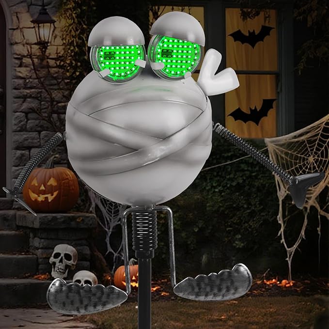 Halloween Pathway Lights 38.2" with Realistic Eye Movement, Mummy Halloween Lawn Stakes for Cute Outdoor Decorations with Solar Eyeball Lights
