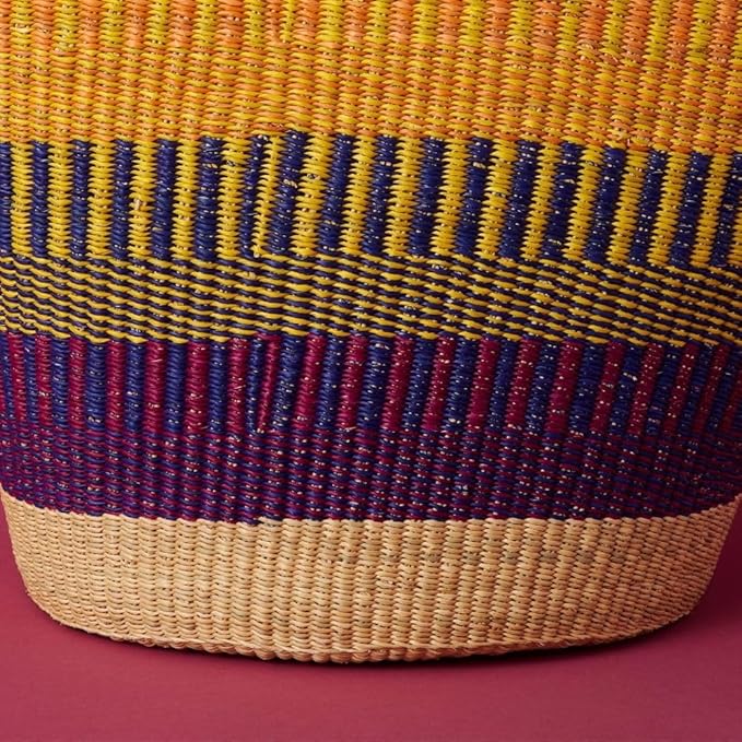 Kitchen & Dining Storage, Reusable Grocery Bag, Countertop Fruits Holder, Picnic Basket, Market Tote, Beach Basket, Harvesting, Foraging, Decorative Wicker Basket, Woven, Boho, Yellow Orange