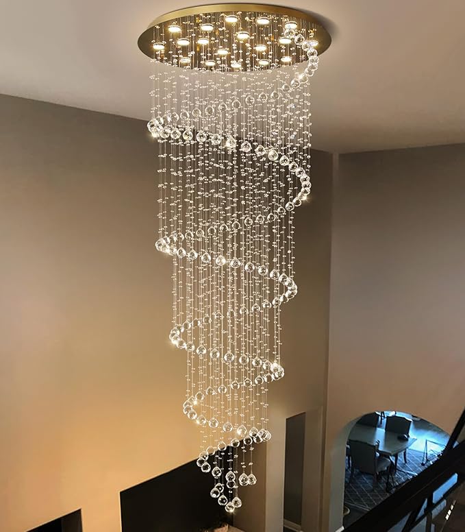 Gold Chandelier with LED Bulbs Glam Crystal Light Hight Ceiling Lighting Fixtures