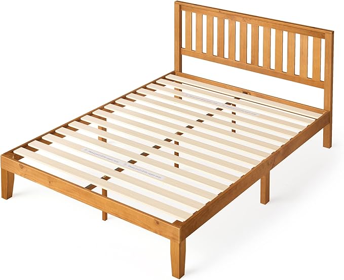 ZINUS Alexia Wood Platform Bed Frame with headboard, Solid Wood Foundation with Wood Slat Support, No Box Spring Needed, Easy Assembly, Rustic Pine, King