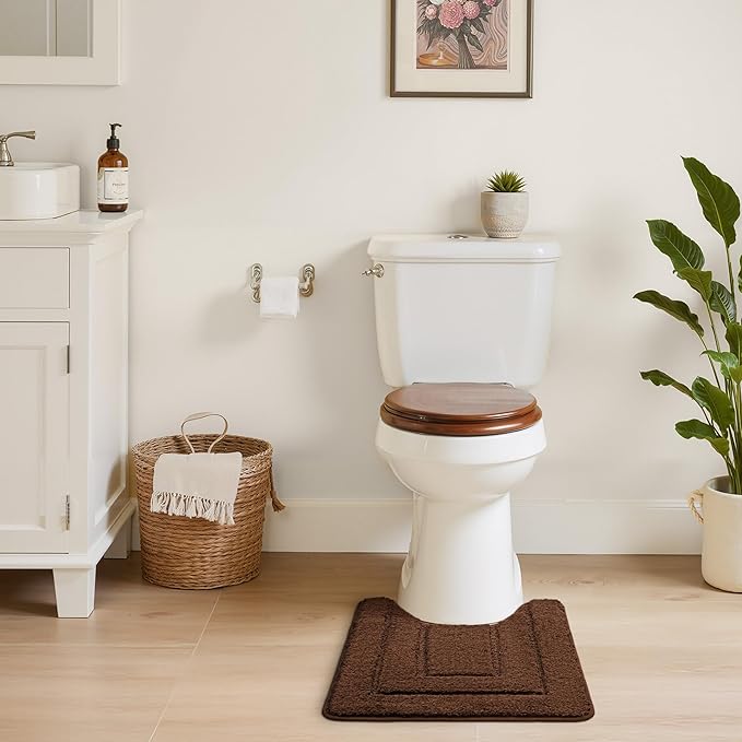 GRANNY SAYS Bathroom Toilet Rugs U Shaped, Bath Mats for Bathroom, Bath Rugs Non Slip Washable, Absorbent Microfiber Toilet Mat, Soft Plush Shaggy, 20" x 24", Brown