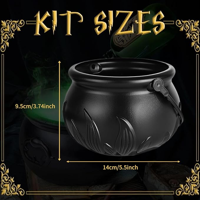 2025 Halloween Cauldron Vessel, 8" Candy Vessel with Handle, Punch Vessel for Parties,Candy Server for Zcaukya St Patricks Day Coin Pot,Halloween, Easter Egg Hunt, Carnival, Parade (Black Small)