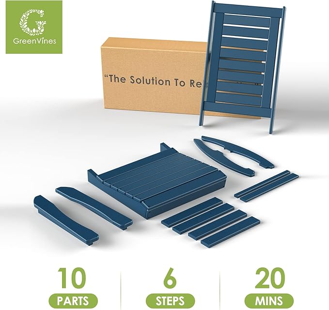 GREENVINES Outdoor Rocking Chairs | Set of 2 | Porch Rocker | HDPE Plastic | Blue | Oversized Rockers | High Back | Big & Tall | Ladder Back | for Patio Outside Backyard Balcony Garden