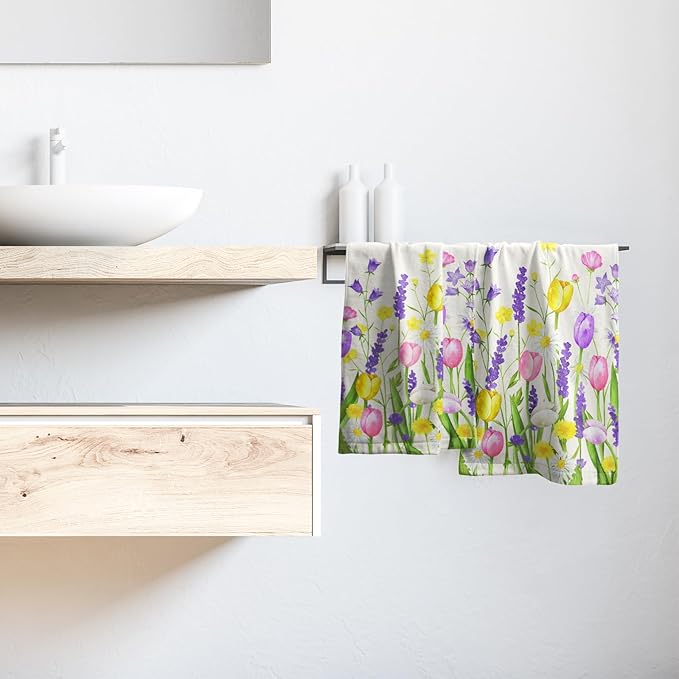 Floral Dish Towels Tulip Lavender Butterfly Microfiber Quick Dry Kitchen Towels Spring