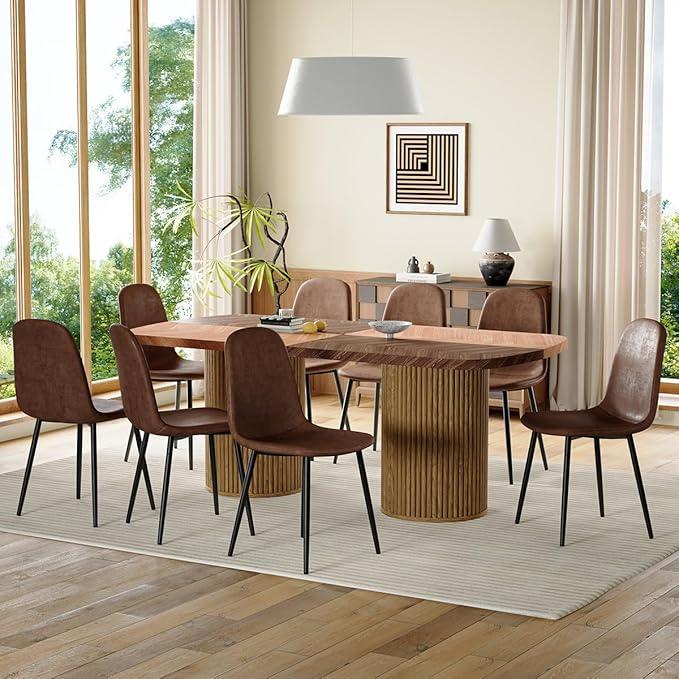 Large Dining Table Set for 8-79" Rectangular Dining Table Set for 8 with Cushioned Chairs,Modern Mid-Century Wood Kitchen Tables Set for 8 Ideal for Kitchen & Gatherings