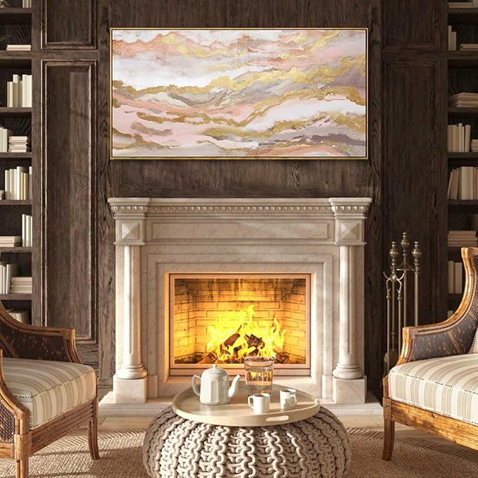 YJYart Pink Abstract Wall Art/Girl Room 20x40 Inch/Large Wall Art for Living Room/Bedroom Decorations Gold Office Decor Kitchen Art Dining Room Decor